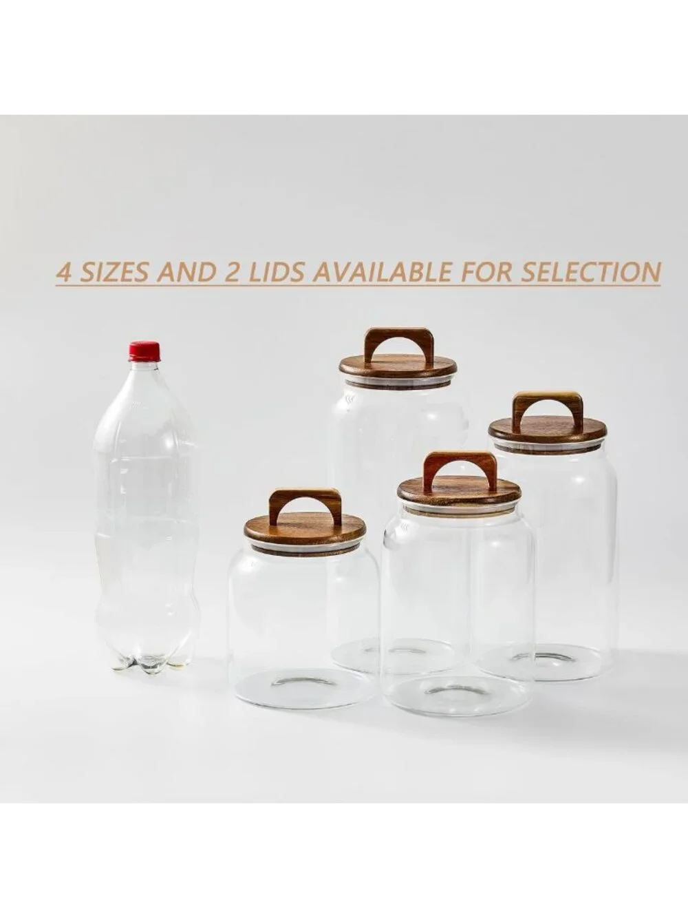 Large Glass Candy Jars with Wooden Lids - 1 Gallon Airtight Storage Canisters, 2